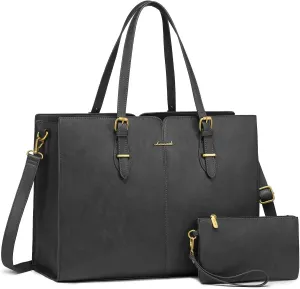 LOVEVOOK Laptop Bag for Women,Vintage Tote Bag for Work,Waterproof Handbags Shoulder Bag,Leather Office Computer Bag