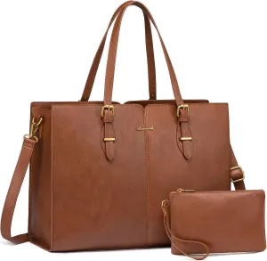 LOVEVOOK Laptop Bag for Women,Vintage Tote Bag for Work,Waterproof Handbags Shoulder Bag,Leather Office Computer Bag