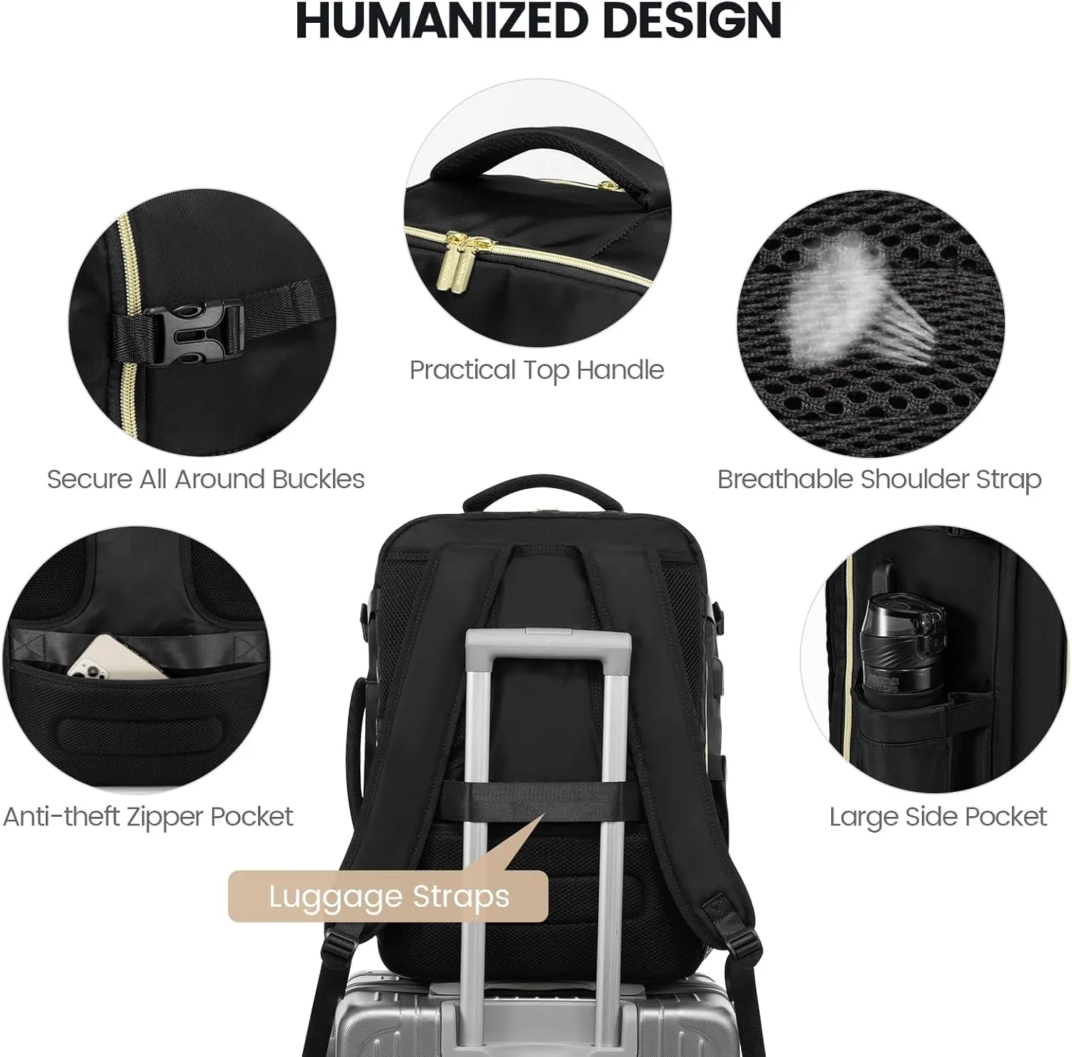 LOVEVOOK Large Travel Backpack for Women,Carry on Backpack Flight Approved with Shoe Bag,Personal Item Backpack Travel Bag with 2 Storage Containers,TSA Fit 17inch Laptop Luggage with USB Port