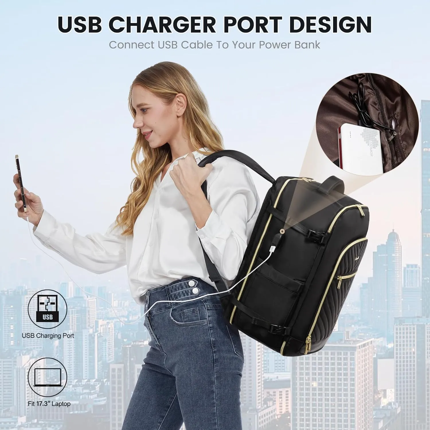 LOVEVOOK Large Travel Backpack for Women,Carry on Backpack Flight Approved with Shoe Bag,Personal Item Backpack Travel Bag with 2 Storage Containers,TSA Fit 17inch Laptop Luggage with USB Port