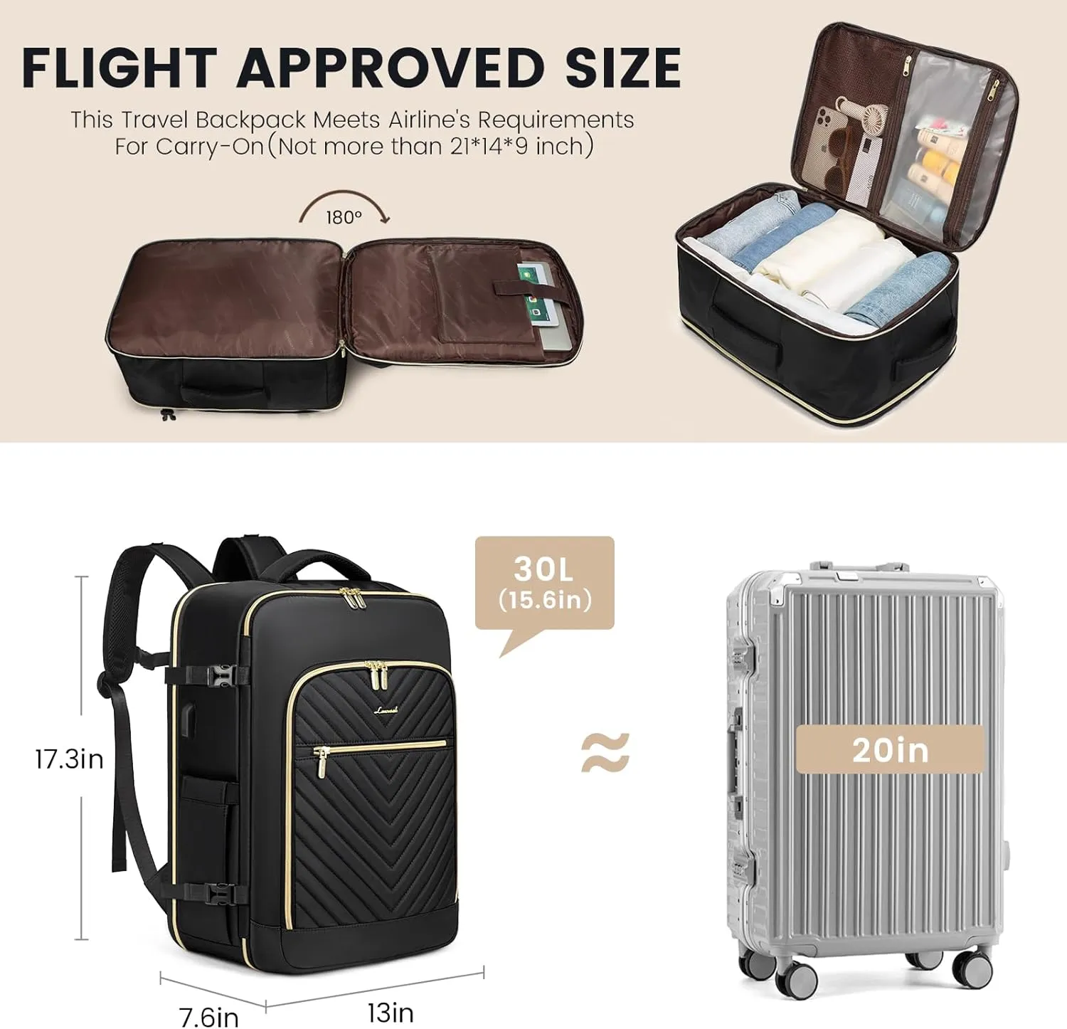LOVEVOOK Large Travel Backpack for Women,Carry on Backpack Flight Approved with Shoe Bag,Personal Item Backpack Travel Bag with 2 Storage Containers,TSA Fit 17inch Laptop Luggage with USB Port