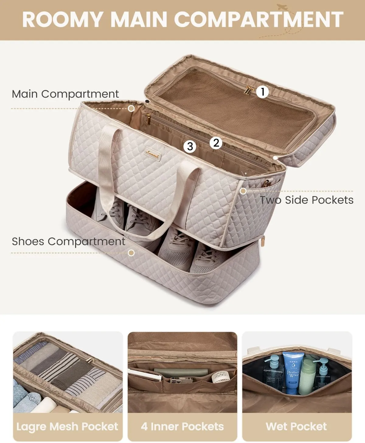 LOVEVOOK Large Travel Duffle Bag, Weekender Bags for Women With Shoe Compartment, Overnight Hospital Bag For Women Labor Delivery, Carry on Bag Personal Item Travel Bag, Yoga Gym Duffel Bag