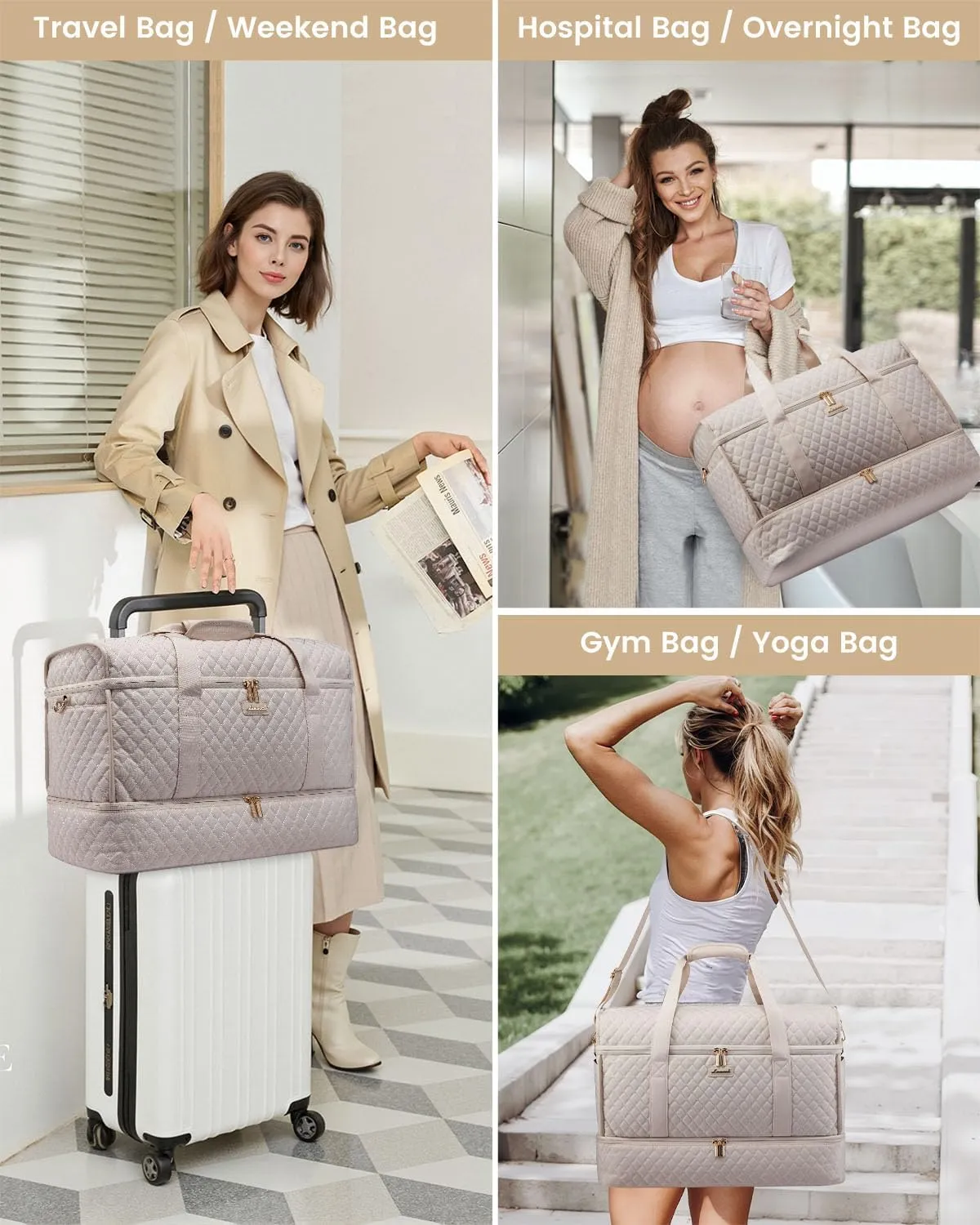 LOVEVOOK Large Travel Duffle Bag, Weekender Bags for Women With Shoe Compartment, Overnight Hospital Bag For Women Labor Delivery, Carry on Bag Personal Item Travel Bag, Yoga Gym Duffel Bag
