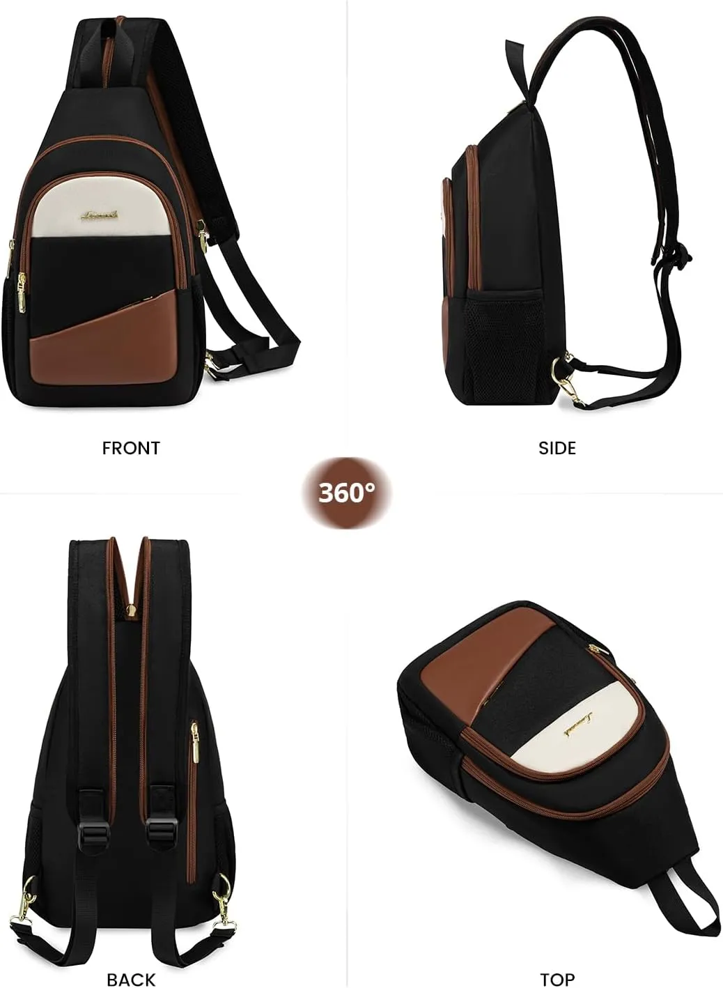 LOVEVOOK Sling Bag for Women, Convertible Sling Backpack, Small Water-resistant Daypack, Travel Chest Bag, Black, Brown, Beige