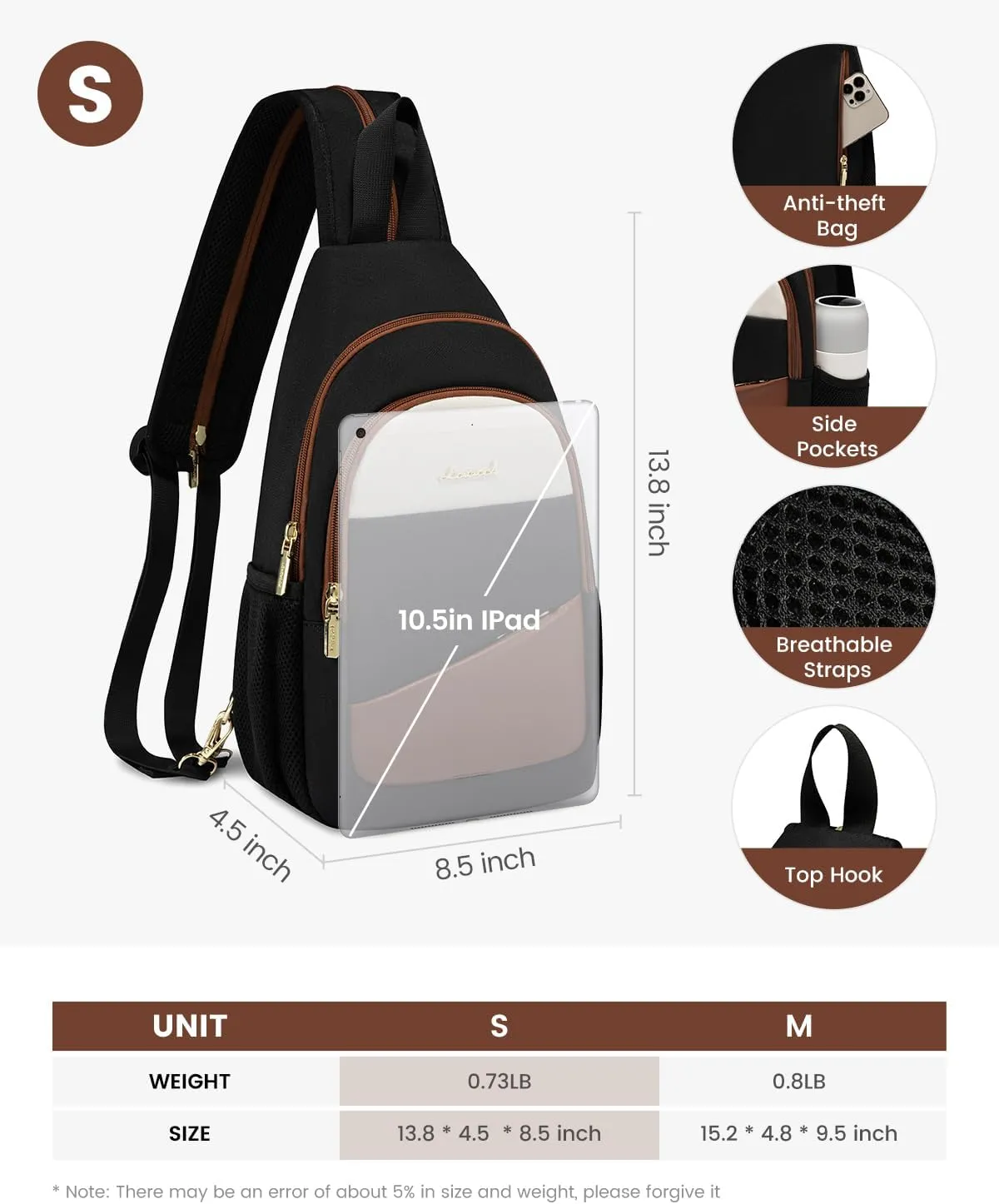 LOVEVOOK Sling Bag for Women, Convertible Sling Backpack, Small Water-resistant Daypack, Travel Chest Bag, Black, Brown, Beige