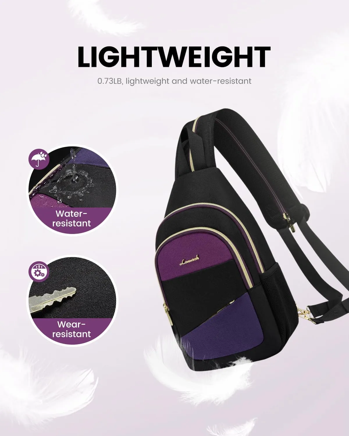LOVEVOOK Sling Bag for Women, Sling Backpack Crossbody Bag Convertible, Small Diaper Bag Hiking Daypacks Water-resistant, Travel Shoulder Bag Chest Bag, Black Blue Purple