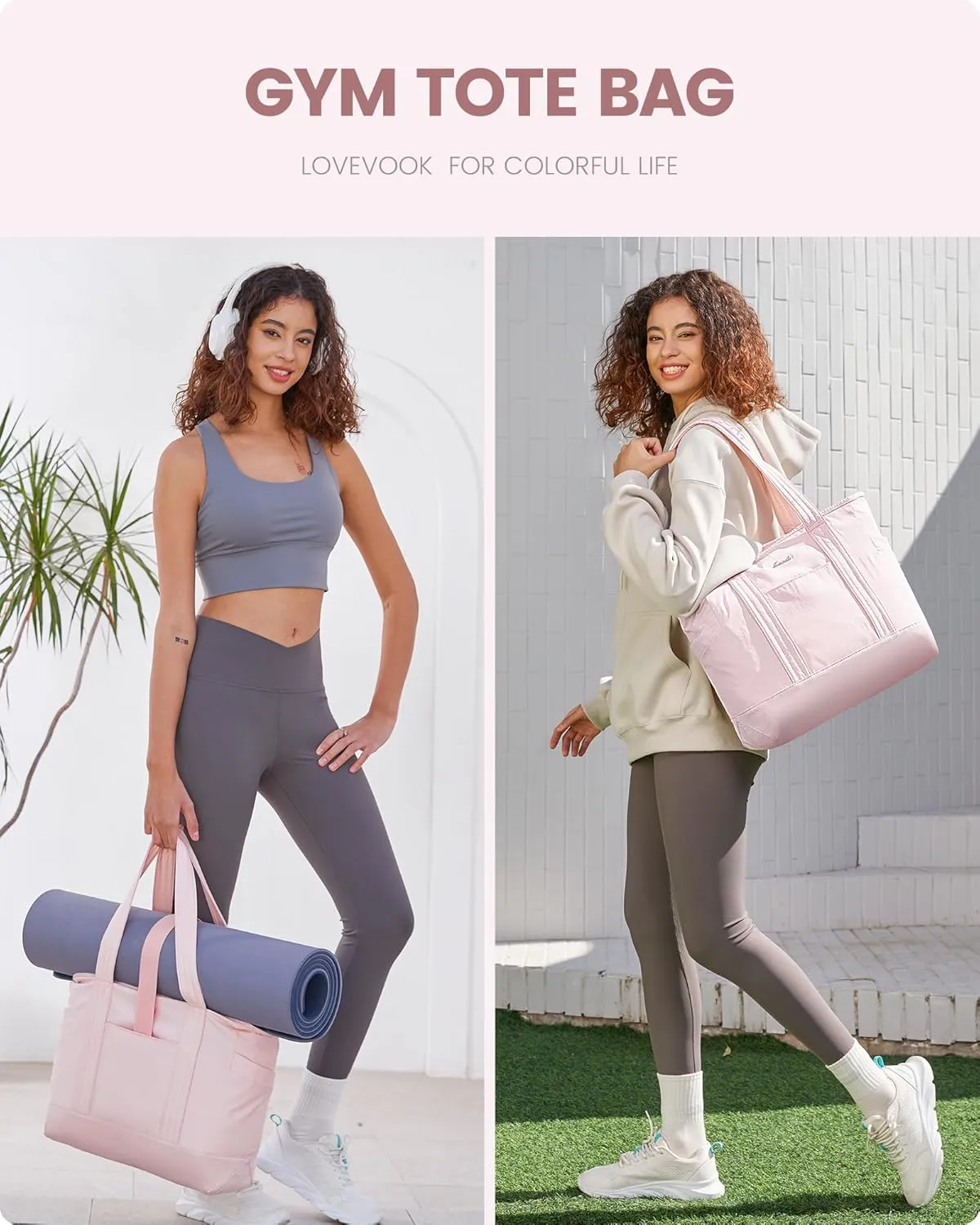 LOVEVOOK Tote Bag for Women,Lightweight Gym Tote Bag with Zipper,Work Tote with Laptop Pocket,Nurse Dance Yoga Bag for Travel