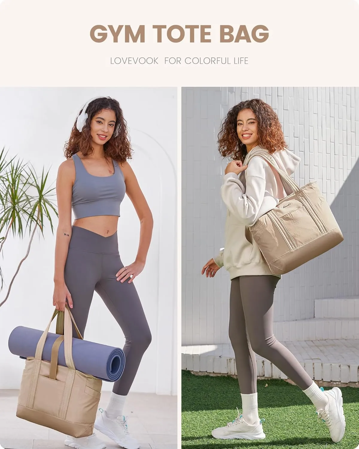 LOVEVOOK Tote Bag for Women,Lightweight Gym Tote Bag with Zipper,Work Tote with Laptop Pocket,Nurse Dance Yoga Bag for Travel