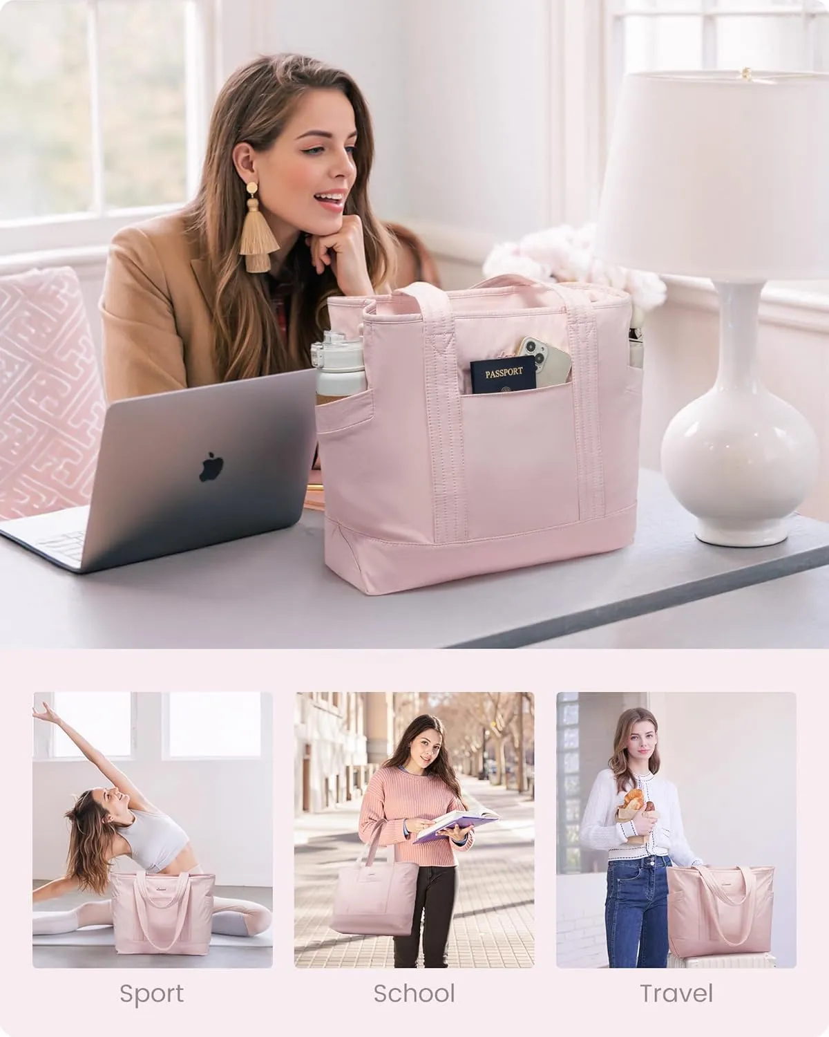LOVEVOOK Tote Bag for Women,Lightweight Gym Tote Bag with Zipper,Work Tote with Laptop Pocket,Nurse Dance Yoga Bag for Travel