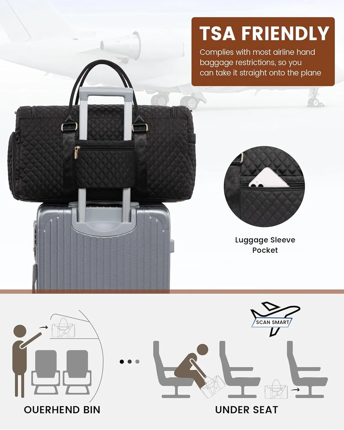 LOVEVOOK Travel Duffle Bag, 40L Weekender Overnight Bag with Toiletry, Quilted Carry On Bags with Shoe Compartment, Gym Duffel Bags with Wet Pocket for Women, Hospital Bags for Labor and Delivery