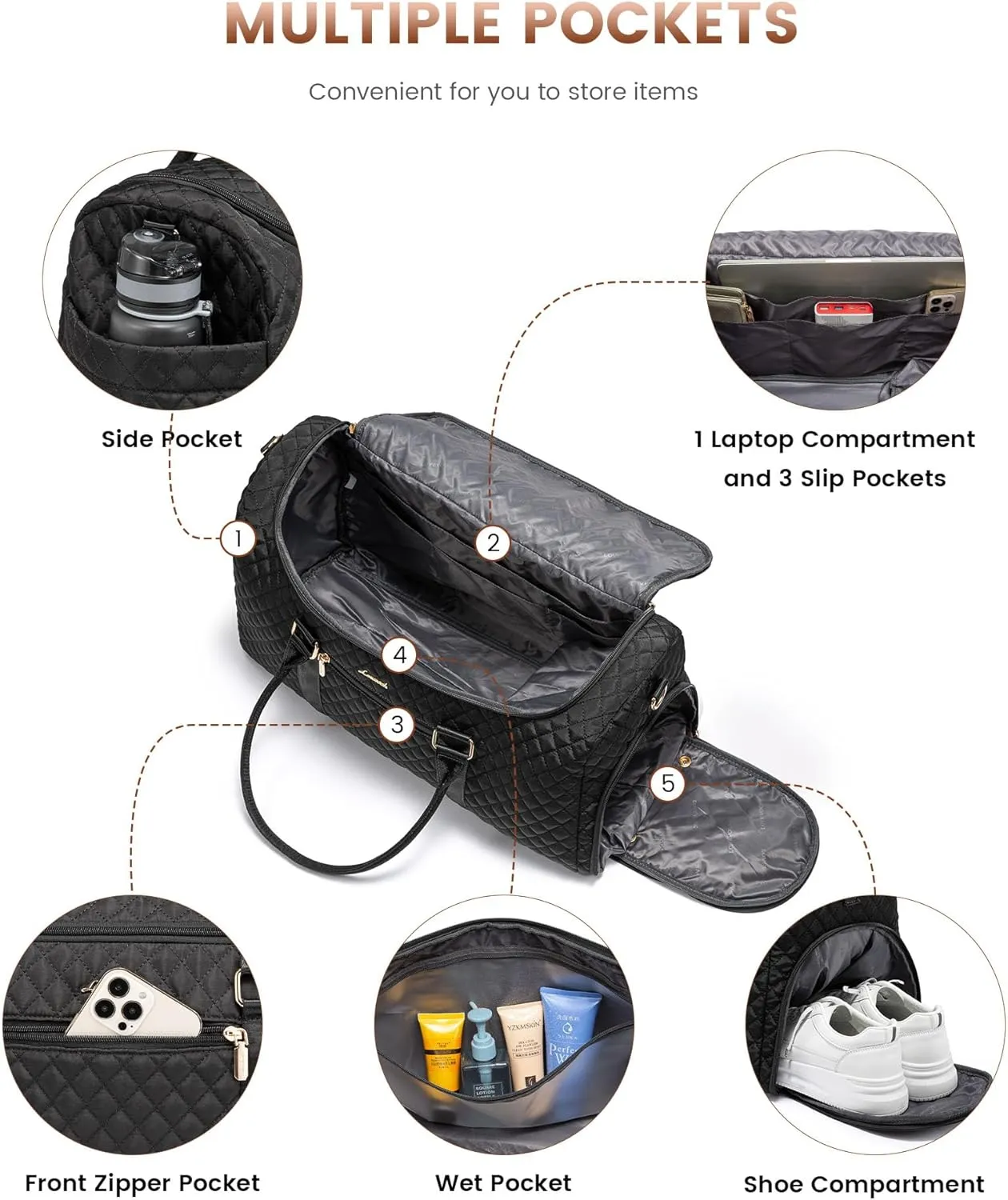 LOVEVOOK Travel Duffle Bag, 40L Weekender Overnight Bag with Toiletry, Quilted Carry On Bags with Shoe Compartment, Gym Duffel Bags with Wet Pocket for Women, Hospital Bags for Labor and Delivery