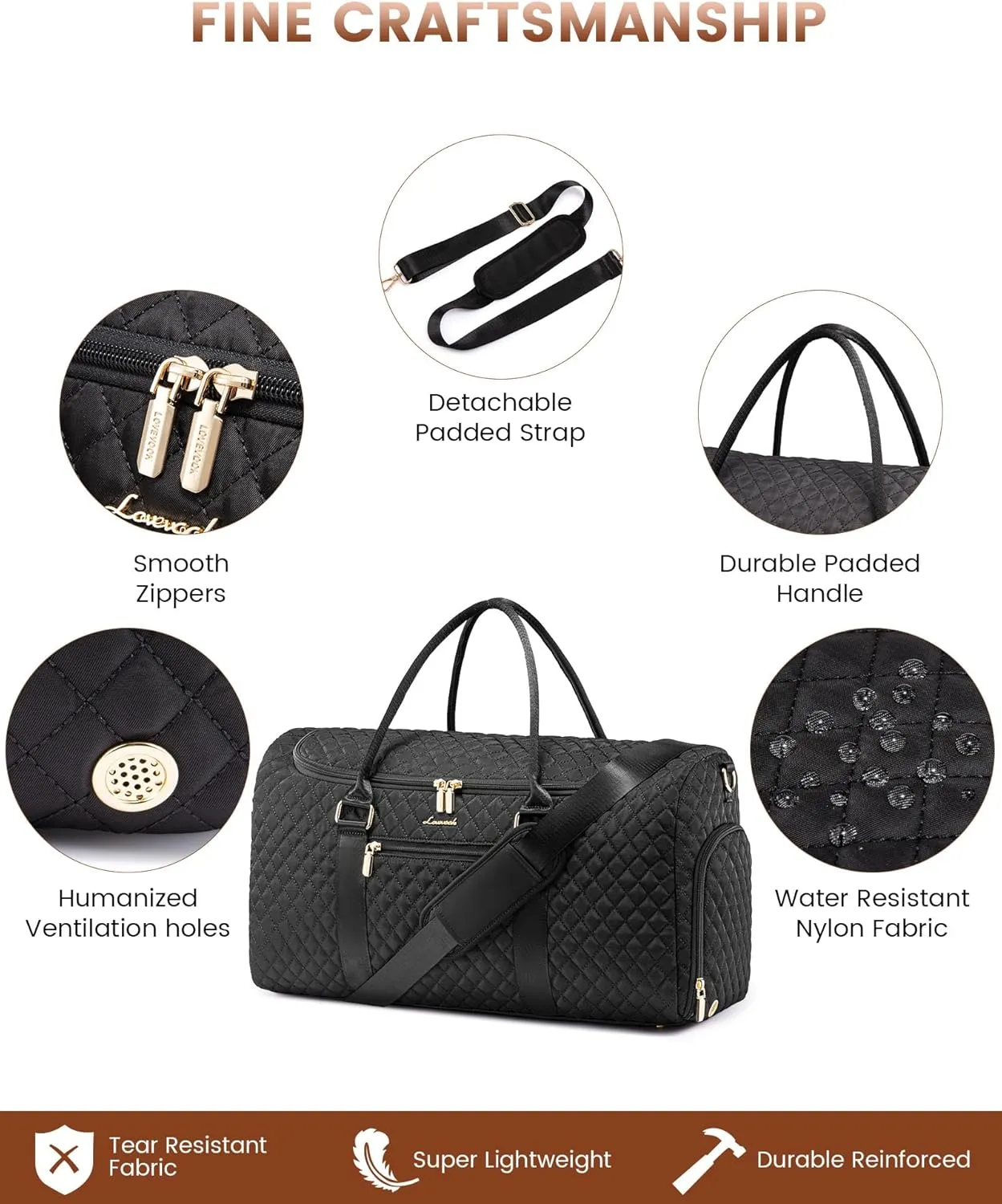 LOVEVOOK Travel Duffle Bag, 40L Weekender Overnight Bag with Toiletry, Quilted Carry On Bags with Shoe Compartment, Gym Duffel Bags with Wet Pocket for Women, Hospital Bags for Labor and Delivery