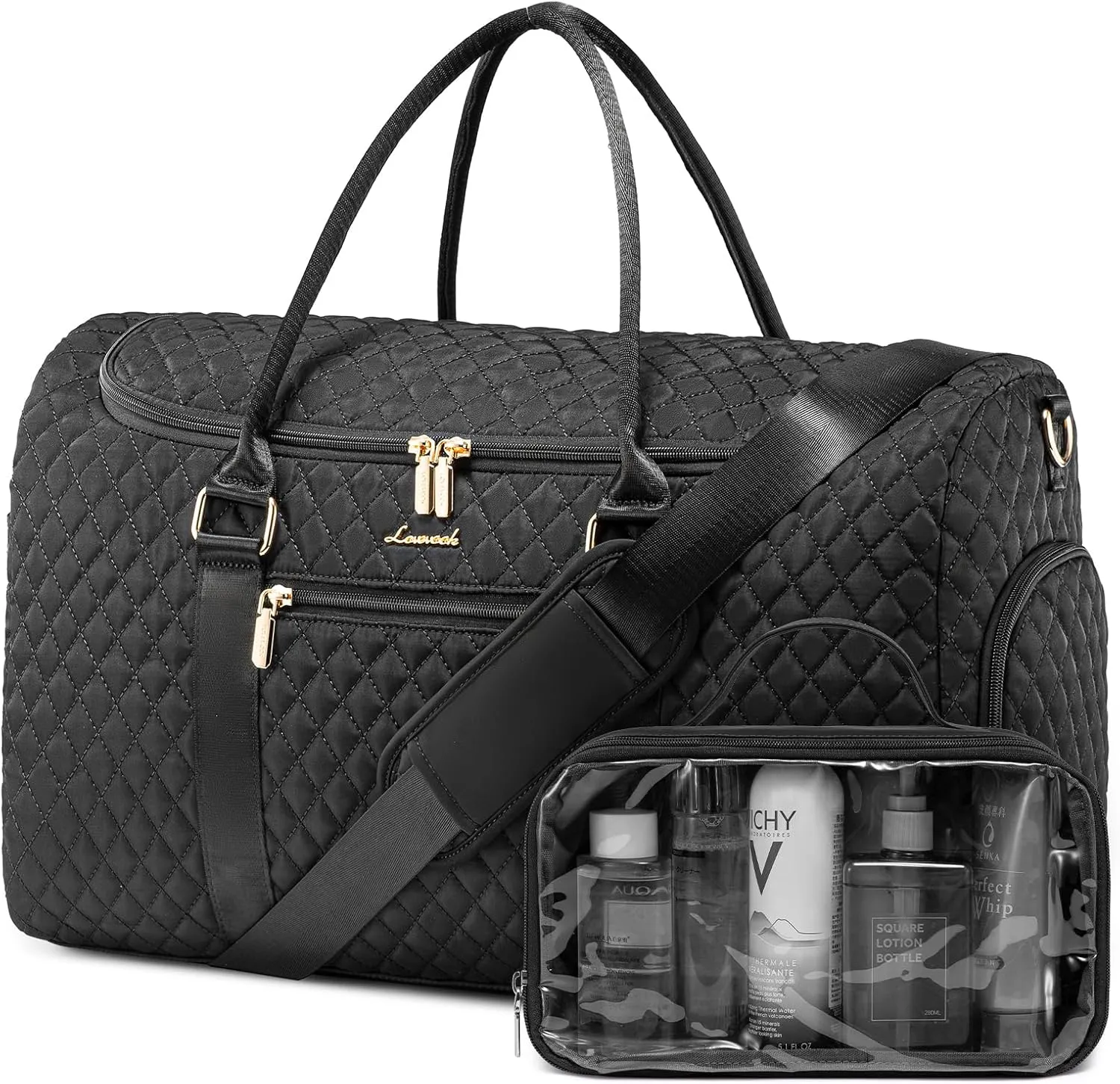 LOVEVOOK Travel Duffle Bag, 40L Weekender Overnight Bag with Toiletry, Quilted Carry On Bags with Shoe Compartment, Gym Duffel Bags with Wet Pocket for Women, Hospital Bags for Labor and Delivery