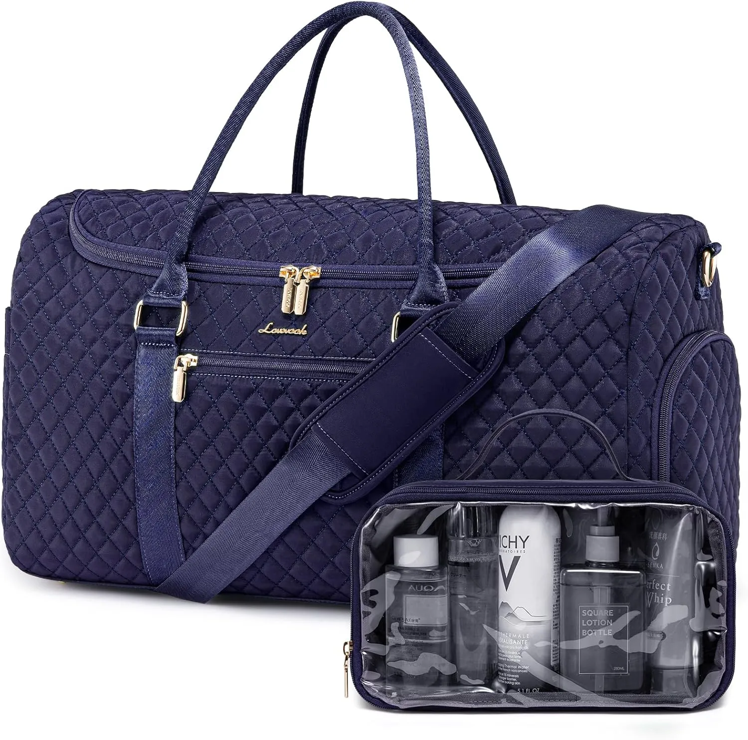 LOVEVOOK Travel Duffle Bag, 40L Weekender Overnight Bag with Toiletry, Quilted Carry On Bags with Shoe Compartment, Gym Duffelwith Wet Pocket for Women, Hospital Bags for Labor and Delivery