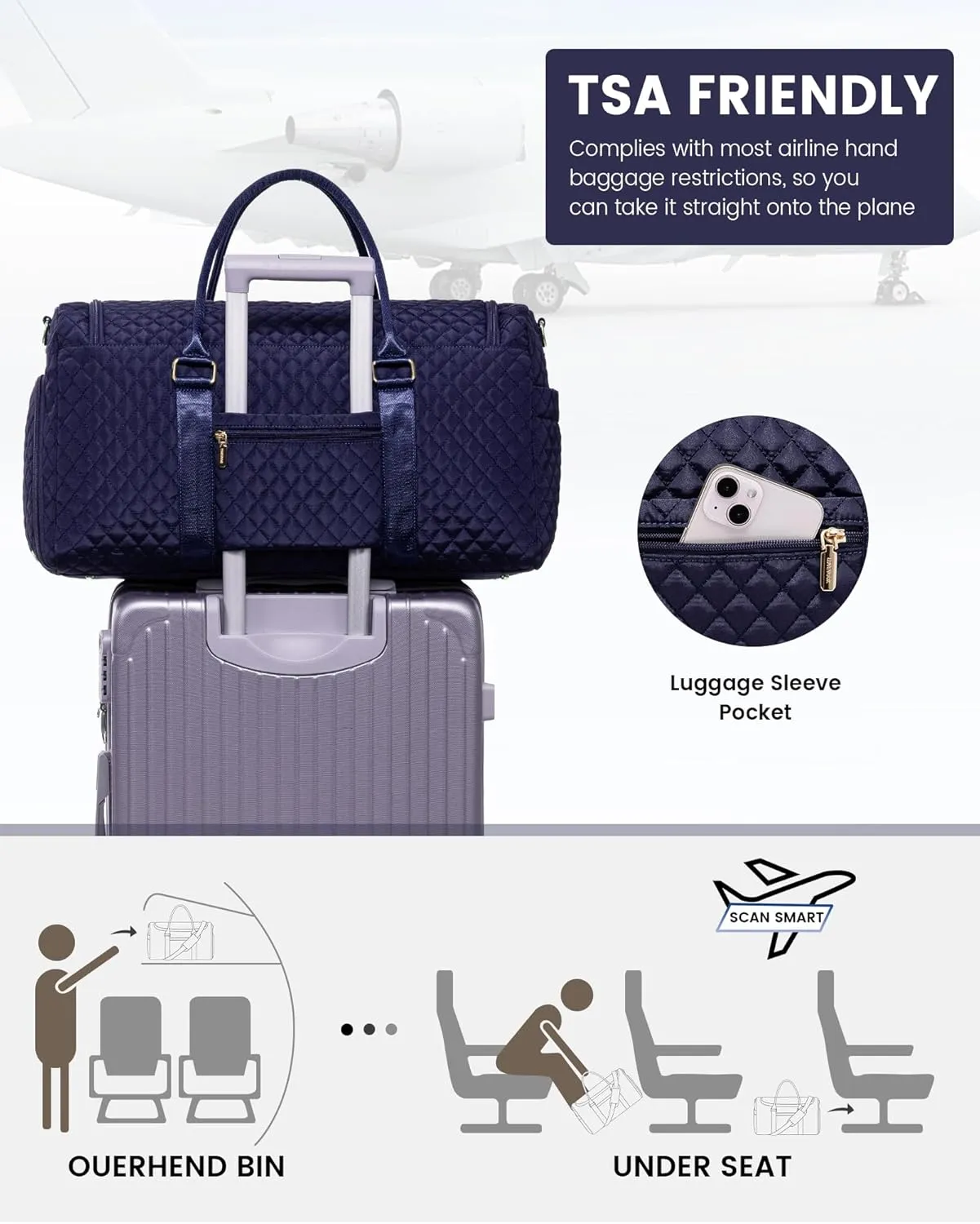 LOVEVOOK Travel Duffle Bag, 40L Weekender Overnight Bag with Toiletry, Quilted Carry On Bags with Shoe Compartment, Gym Duffelwith Wet Pocket for Women, Hospital Bags for Labor and Delivery
