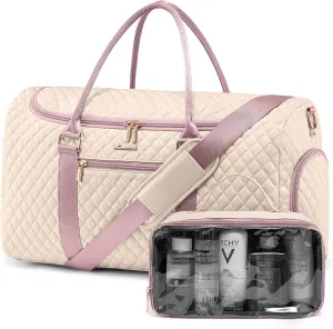 LOVEVOOK Travel Duffle Bag, 40L Weekender Overnight Bags with Toiletry, Quilted Carry On Bag with Shoe Compartment, Gym Duffel Bag with Wet Pocket for Women, Hospital Bags for Labor and Delivery