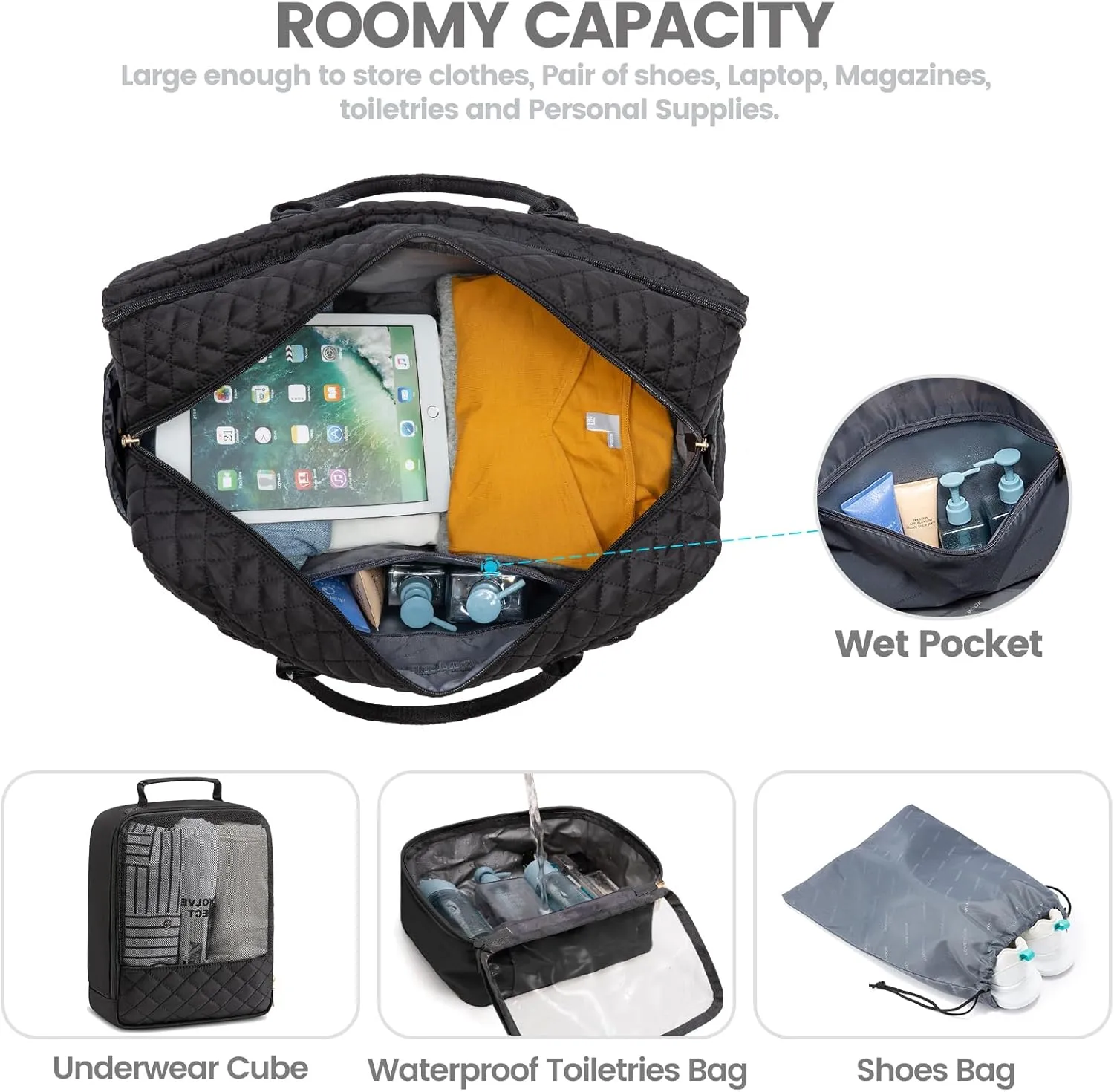 LOVEVOOK Travel Duffle Bag, Weekender Bag for Women with Toiletry Bag Carry on Overnight Bag with Laptop Compartment, Yoga Gym Bag with Wet Pocket Shoe Bag, Hospital Bag for Labor and Delivery