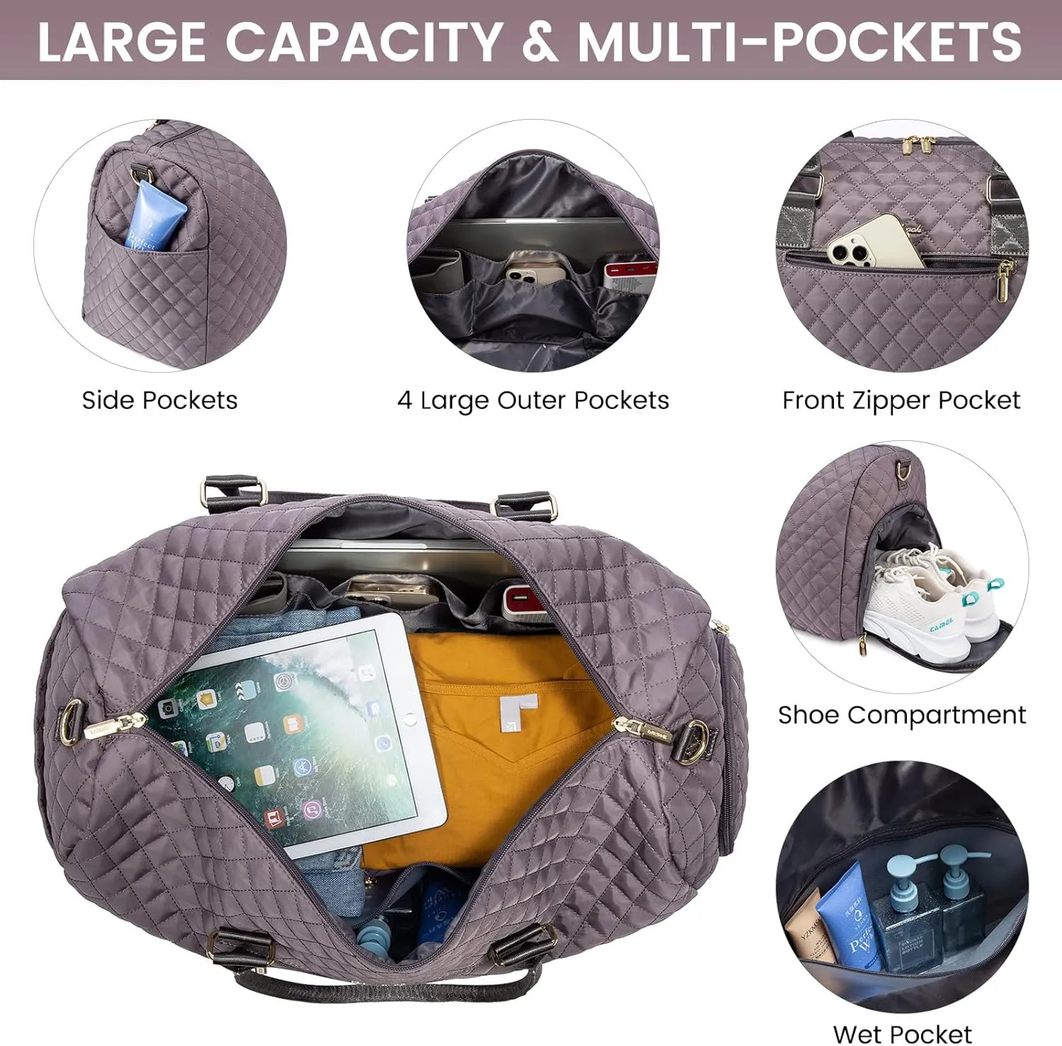 LOVEVOOK Travel Duffle Bag, Weekender Bag for Women with Toiletry Bag, Carry on Overnight Bag with Shoe Compartment, Gym Duffel Bag with Wet Pocket, Mommy Hospital Bags for Labor and Delivery