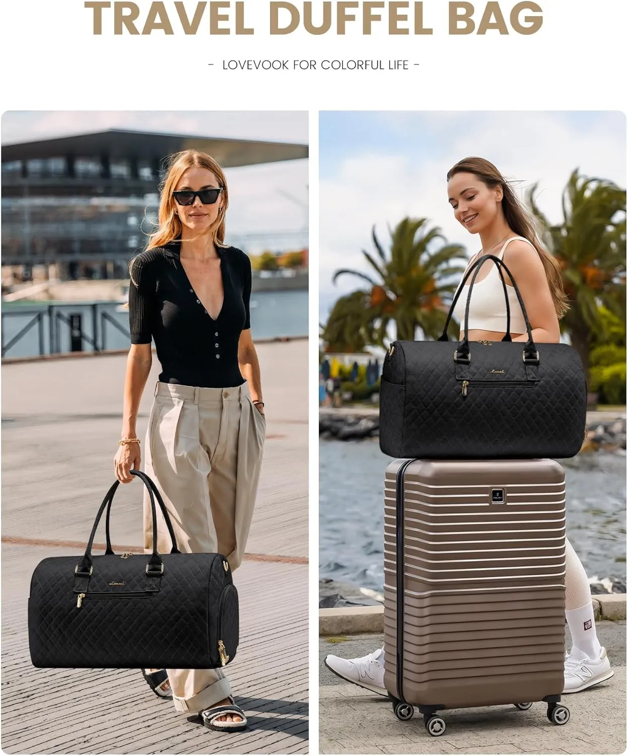 LOVEVOOK Travel Duffle Bag, Weekender Bag for Women with Toiletry Bag, Carry on Overnight Bag with Shoe Compartment, Gym Duffel Bag with Wet Pocket, Mommy Hospital Bags for Labor and Delivery