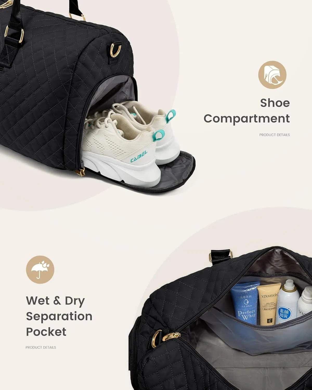 LOVEVOOK Travel Duffle Bag, Weekender Bag for Women with Toiletry Bag, Carry on Overnight Bag with Shoe Compartment, Gym Duffel Bag with Wet Pocket, Mommy Hospital Bags for Labor and Delivery