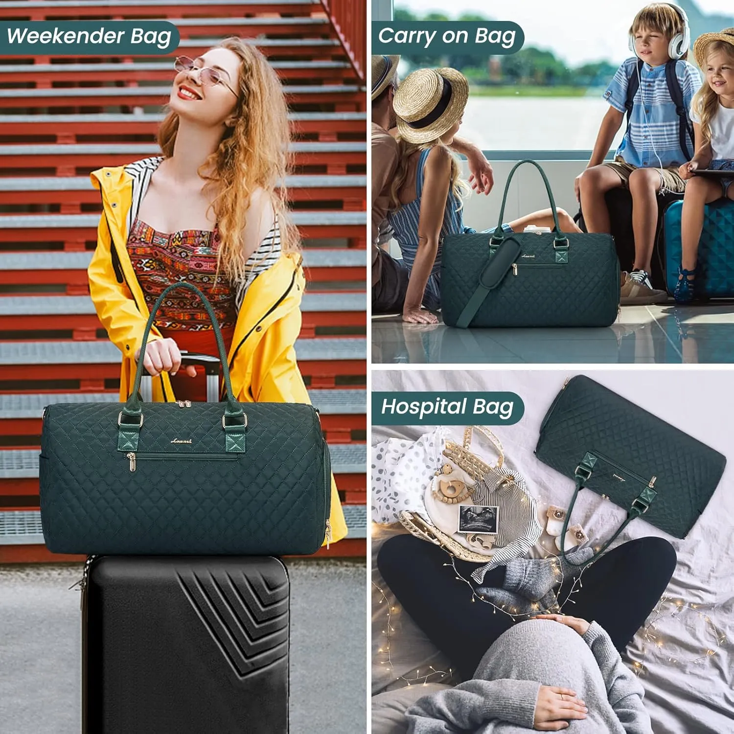 LOVEVOOK Travel Duffle Bag, Weekender Bag for Women with Toiletry Bag, Carry on Overnight Bag with Shoe Compartment, Gym Duffel Bag with Wet Pocket, Mommy Hospital Bags for Labor and Delivery
