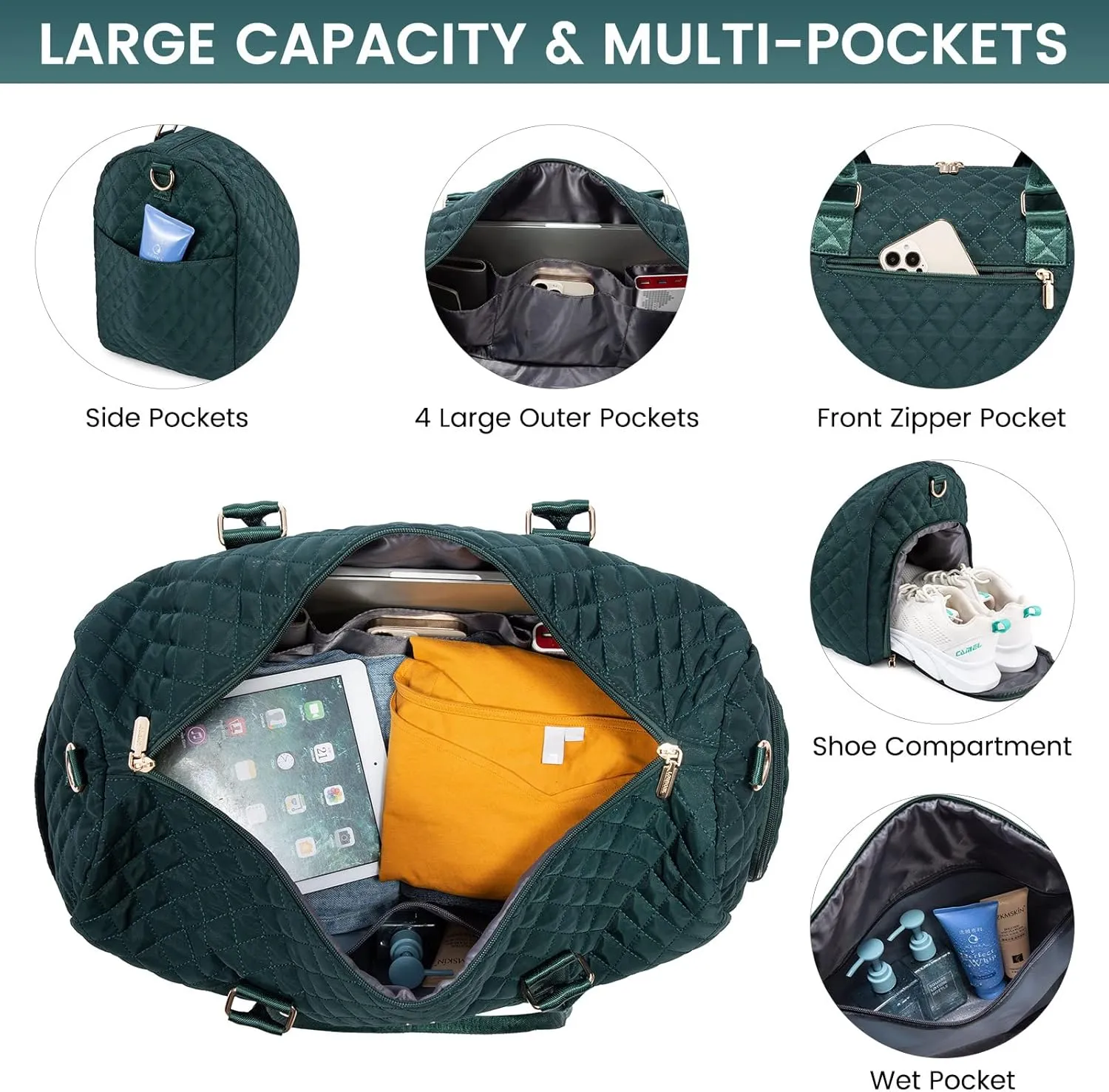 LOVEVOOK Travel Duffle Bag, Weekender Bag for Women with Toiletry Bag, Carry on Overnight Bag with Shoe Compartment, Gym Duffel Bag with Wet Pocket, Mommy Hospital Bags for Labor and Delivery