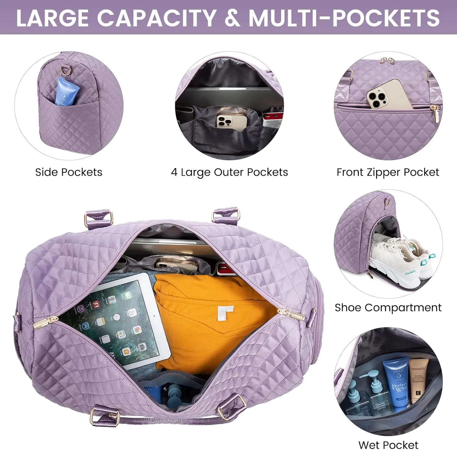 LOVEVOOK Travel Duffle Bag, Weekender Bag for Women with Toiletry Bag, Carry on Overnight Bag with Shoe Compartment, Gym Duffel Bag with Wet Pocket, Mommy Hospital Bags for Labor and Delivery