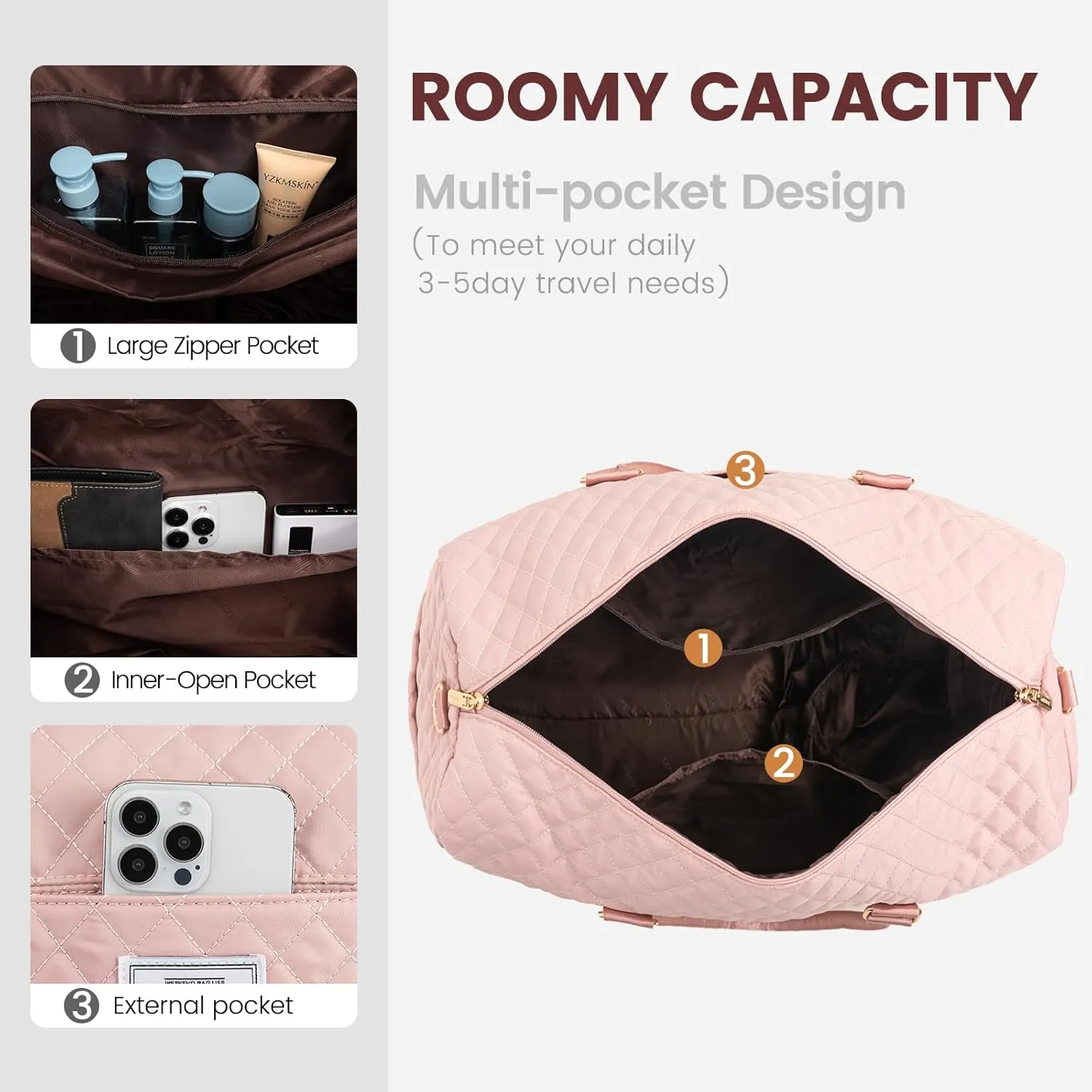 LOVEVOOK Travel Duffle Bag, Weekender Bag for Women with Toiletry Bag, Carry on Overnight Bag with Shoe Compartment,Gym Duffel Bag with Wet Pocket,Mommy Hospital Bags for Labor and Delivery 3Pcs