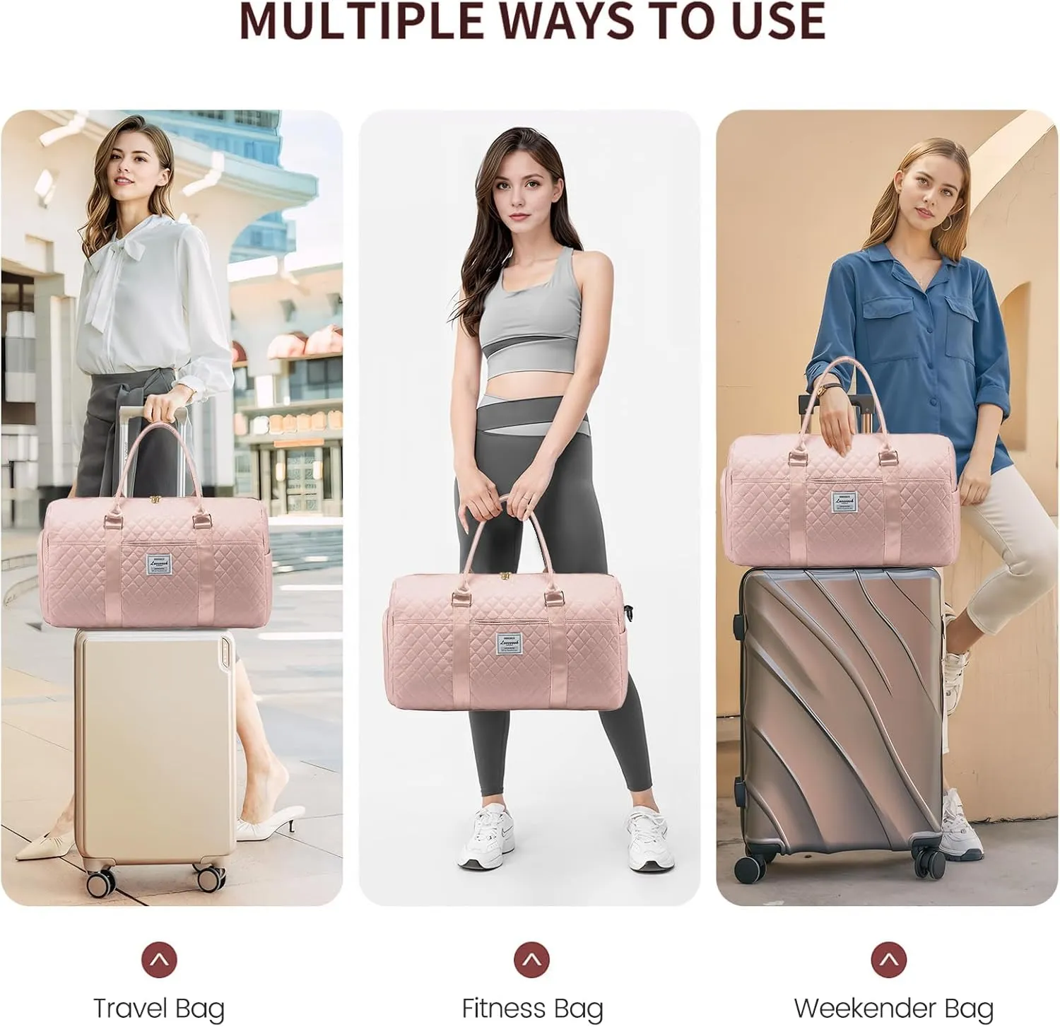 LOVEVOOK Travel Duffle Bag, Weekender Bag for Women with Toiletry Bag, Carry on Overnight Bag with Shoe Compartment,Gym Duffel Bag with Wet Pocket,Mommy Hospital Bags for Labor and Delivery 3Pcs