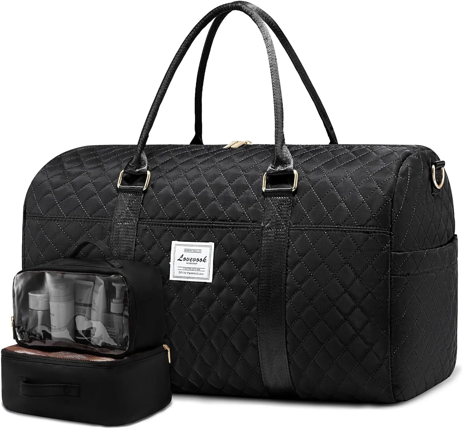 LOVEVOOK Travel Duffle Bag, Weekender Bag for Women with Toiletry Bag, Carry on Overnight Bag with Shoe Compartment,Gym Duffel Bag with Wet Pocket,Mommy Hospital Bags for Labor and Delivery 3Pcs