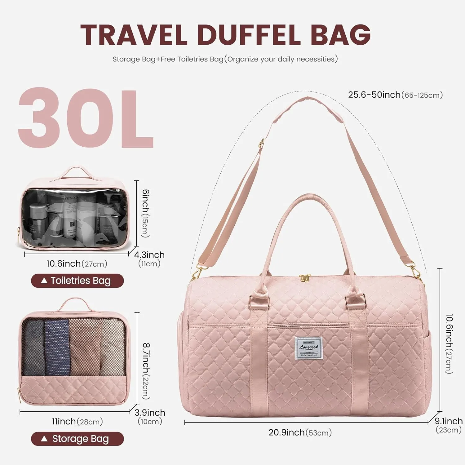 LOVEVOOK Travel Duffle Bag, Weekender Bag for Women with Toiletry Bag, Carry on Overnight Bag with Shoe Compartment,Gym Duffel Bag with Wet Pocket,Mommy Hospital Bags for Labor and Delivery 3Pcs