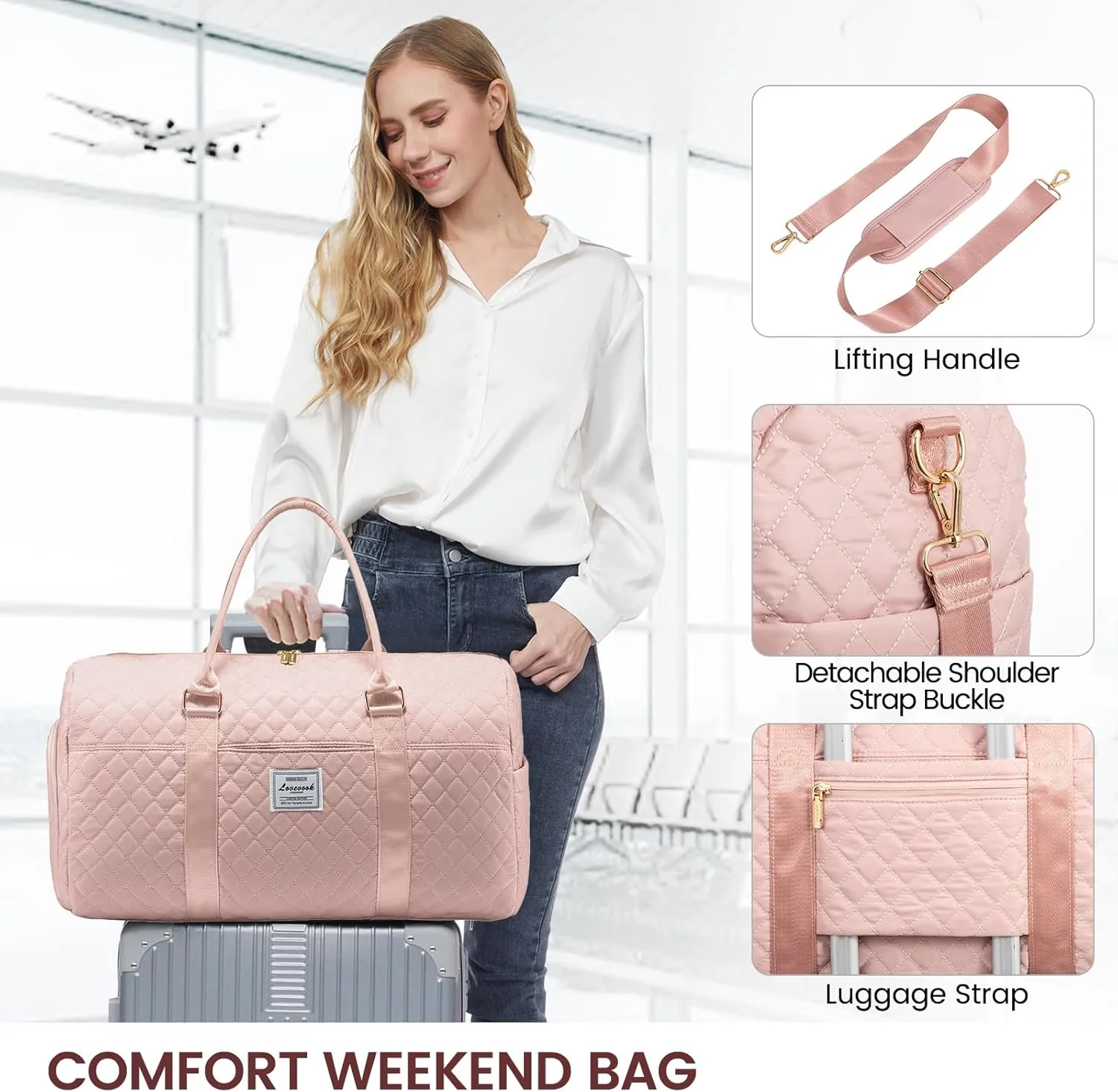 LOVEVOOK Travel Duffle Bag, Weekender Bag for Women with Toiletry Bag, Carry on Overnight Bag with Shoe Compartment,Gym Duffel Bag with Wet Pocket,Mommy Hospital Bags for Labor and Delivery 3Pcs