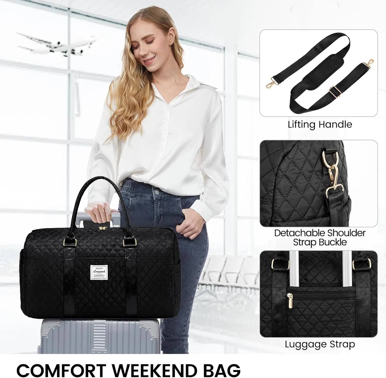 LOVEVOOK Travel Duffle Bag, Weekender Bag for Women with Toiletry Bag, Carry on Overnight Bag with Shoe Compartment,Gym Duffel Bag with Wet Pocket,Mommy Hospital Bags for Labor and Delivery 3Pcs