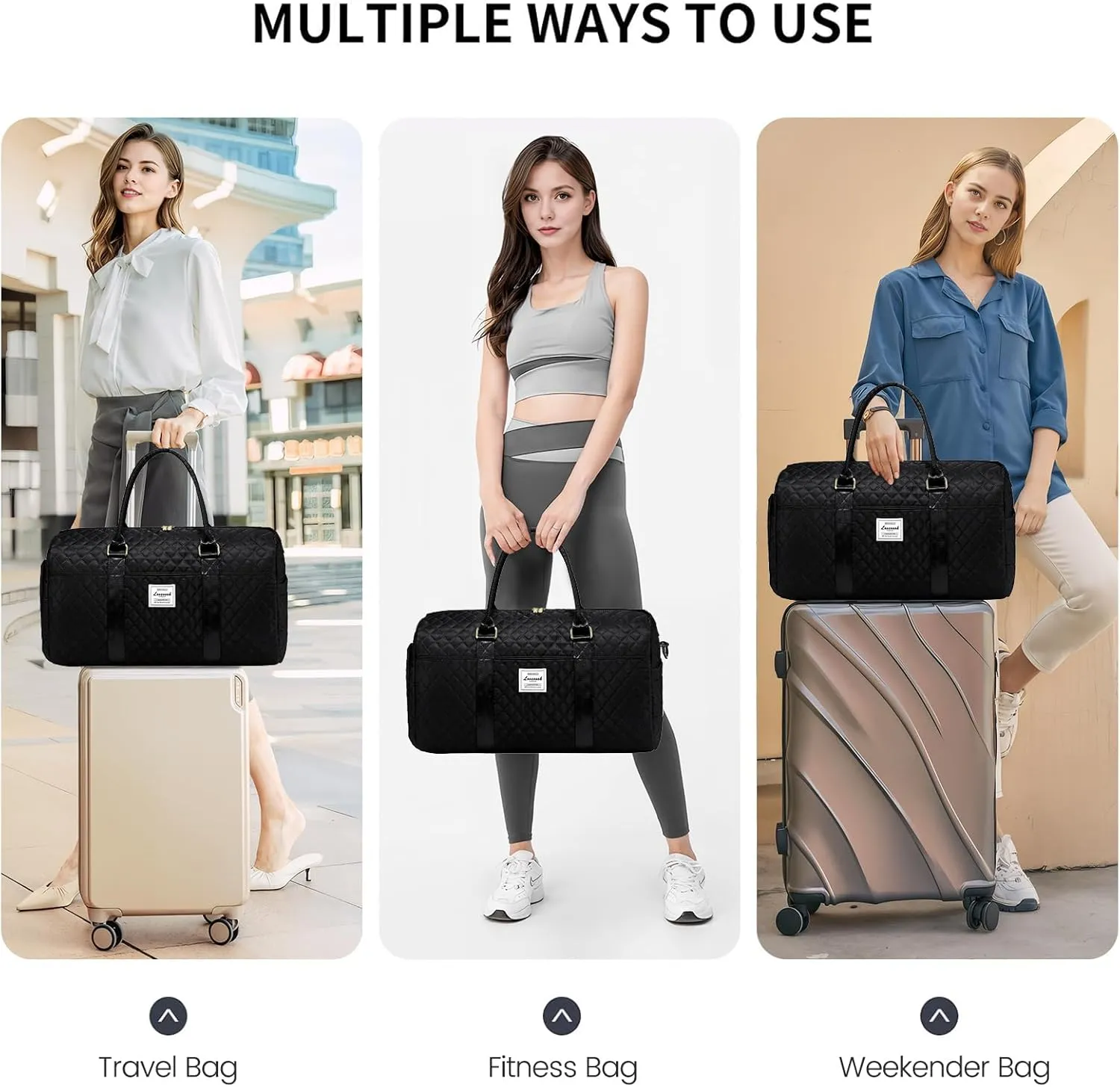LOVEVOOK Travel Duffle Bag, Weekender Bag for Women with Toiletry Bag, Carry on Overnight Bag with Shoe Compartment,Gym Duffel Bag with Wet Pocket,Mommy Hospital Bags for Labor and Delivery 3Pcs