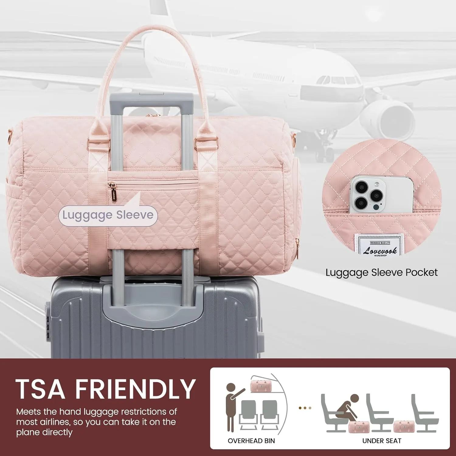 LOVEVOOK Travel Duffle Bag, Weekender Bag for Women with Toiletry Bag, Carry on Overnight Bag with Shoe Compartment,Gym Duffel Bag with Wet Pocket,Mommy Hospital Bags for Labor and Delivery 3Pcs