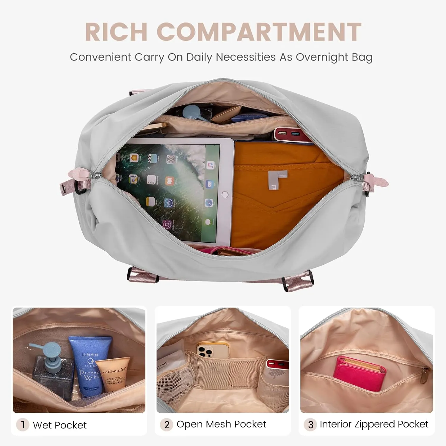 LOVEVOOK Weekender Bag for Women Cute Travel Tote Bag Gym Duffel Bag with Toiletry Bag Carry On Bag Overnight Hospital Bag