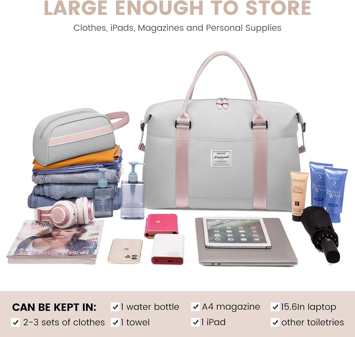 LOVEVOOK Weekender Bag for Women Cute Travel Tote Bag Gym Duffel Bag with Toiletry Bag Carry On Bag Overnight Hospital Bag