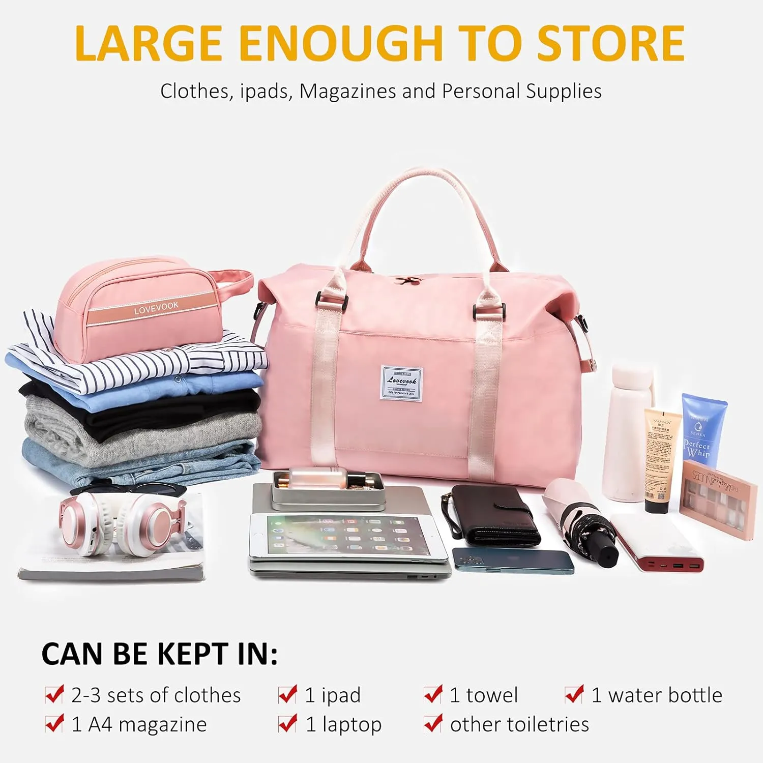 LOVEVOOK Weekender Bag for Women Cute Travel Tote Bag Gym Duffel Bag with Toiletry Bag Carry On Bag Overnight Hospital Bag