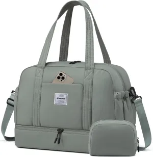 LOVEVOOK Weekender Bag for Women, Personal Item Travel Tote Bag with Shoe Compartment, Lightweight Puffer Overnight Bag Carry on Duffel Bag with Wet Pocket