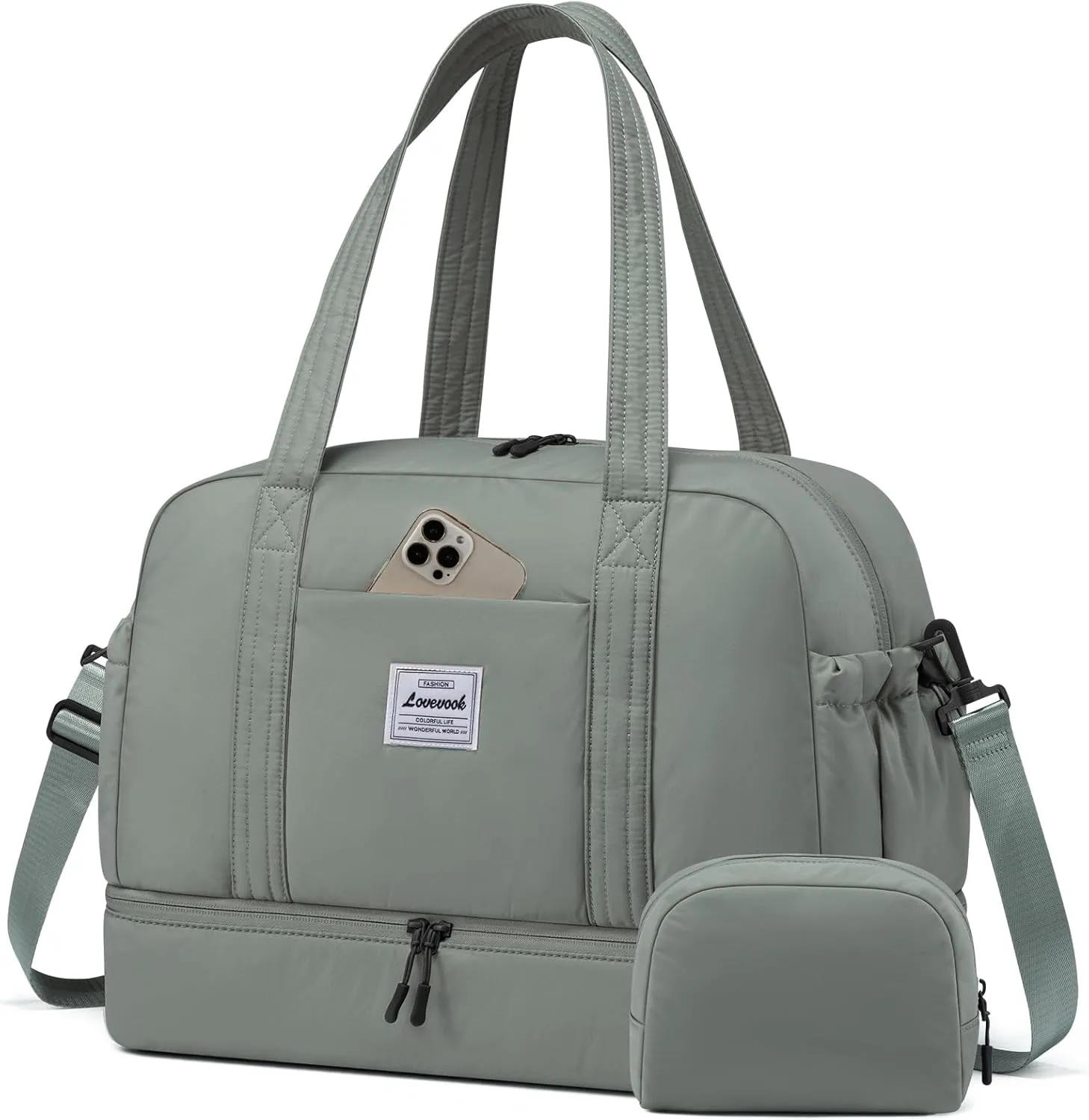 LOVEVOOK Weekender Bag for Women, Personal Item Travel Tote Bag with Shoe Compartment, Lightweight Puffer Overnight Bag Carry on Duffel Bag with Wet Pocket