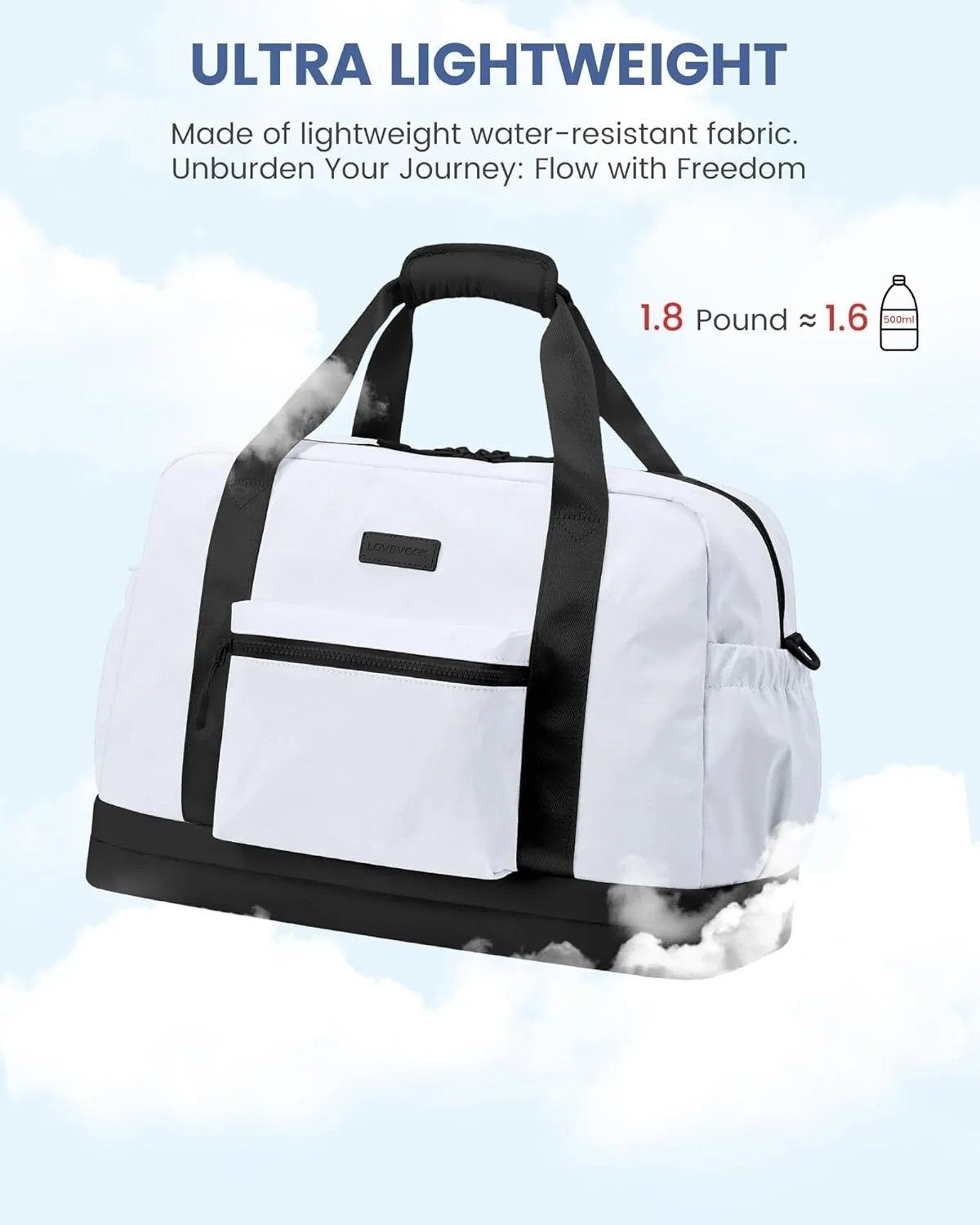 LOVEVOOK Weekender Bags for Women, Gym Bag with Shoe Compartment, Travel Duffel Bag with Toiletry Bag, Carry On Personal Item Bag-White
