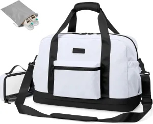 LOVEVOOK Weekender Bags for Women, Gym Bag with Shoe Compartment, Travel Duffel Bag with Toiletry Bag, Carry On Personal Item Bag-White