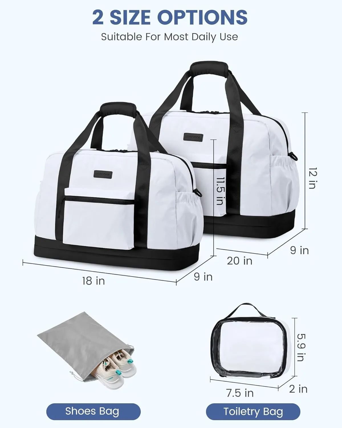 LOVEVOOK Weekender Bags for Women, Gym Bag with Shoe Compartment, Travel Duffel Bag with Toiletry Bag, Carry On Personal Item Bag-White