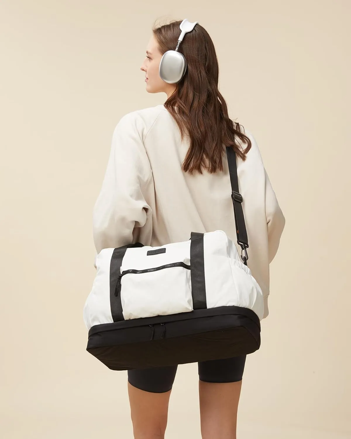 LOVEVOOK Weekender Bags for Women, Gym Bag with Shoe Compartment, Travel Duffel Bag with Toiletry Bag, Carry On Personal Item Bag-White