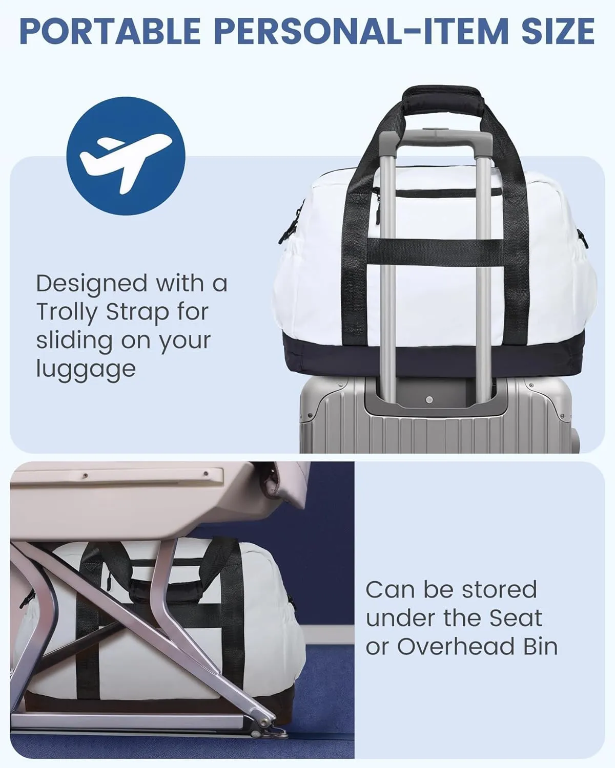 LOVEVOOK Weekender Bags for Women, Gym Bag with Shoe Compartment, Travel Duffel Bag with Toiletry Bag, Carry On Personal Item Bag-White