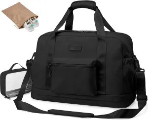 LOVEVOOK Weekender Bags for Women, Gym Bag with Shoe Compartment, Travel Duffel Bag with Toiletry Bag, Carry On Personal Item Bag, Workout Dance Bag- Black