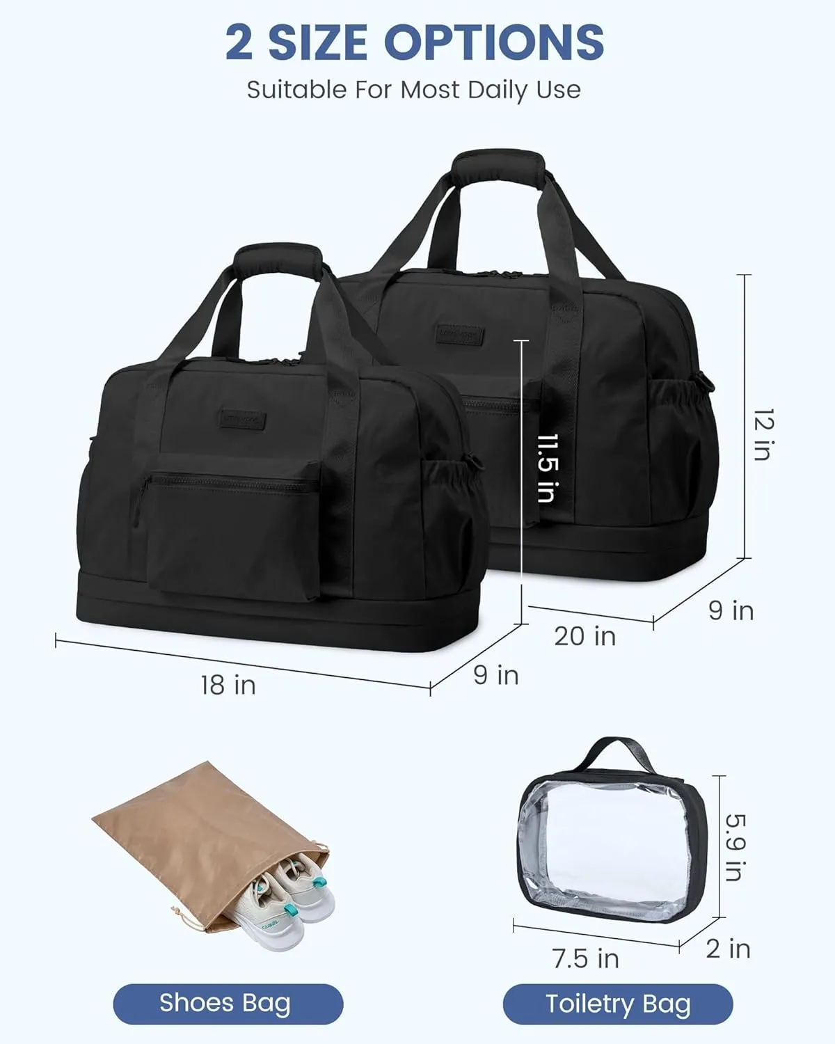 LOVEVOOK Weekender Bags for Women, Gym Bag with Shoe Compartment, Travel Duffel Bag with Toiletry Bag, Carry On Personal Item Bag, Workout Dance Bag- Black