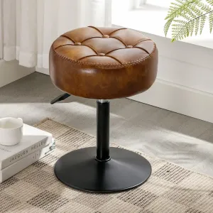 LUE BONA Adjustable Swivel Vanity Chair, Brown Faux Leather Stool for Makeup Room, Small for Bathroom, Living Room