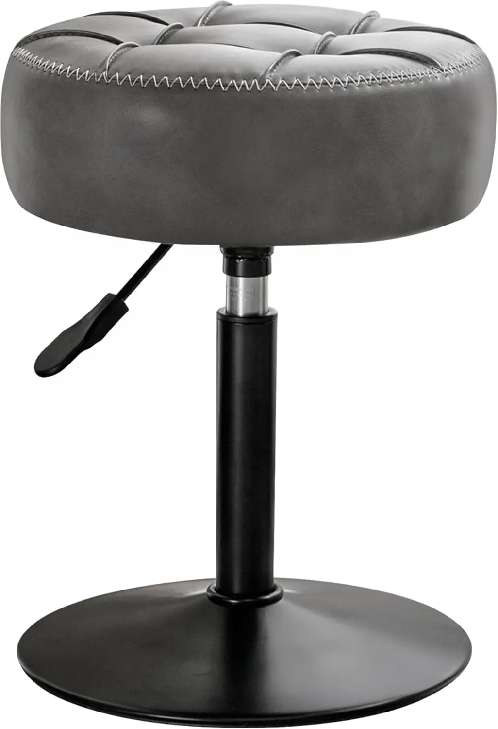 LUE BONA Adjustable Swivel Vanity Chair, Grey Faux Leather Stool for Makeup Room, Bathroom & Living Room