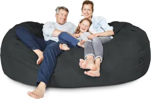 Lumaland Luxurious Giant 7ft Bean Bag Chair with Microsuede Cover - Ultra Soft, Foam Filling, Washable XXL Bean Bag Sofa for Kids, Teenagers, Adults - Sack Chair for Dorm, Family Room - Black